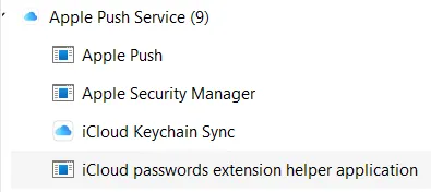 Figure 3: The iCloud native helper application process shown in the bottom of this screenshot of the Task Manager.