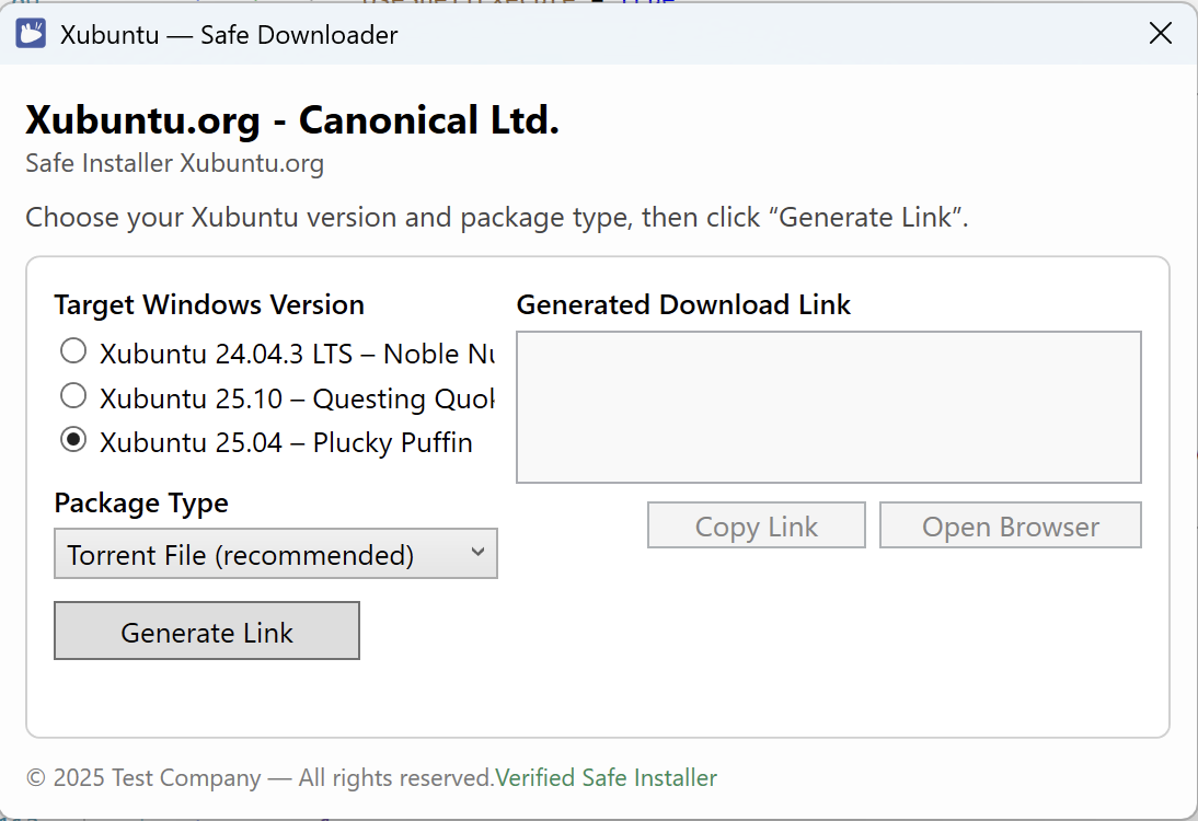 Figure 1: Malicious Xubuntu downloader GUI
